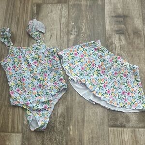 Floral Swimsuit Set with Skirt